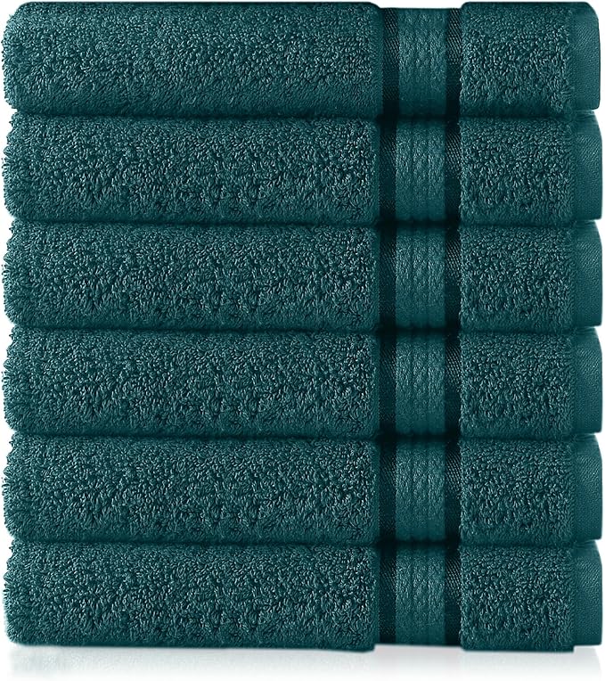 Cotton Craft Ultra Soft 6 Pack Hand Towels 16x28 Teal Weighs 6 Ounces Each by COTTONCRAFT