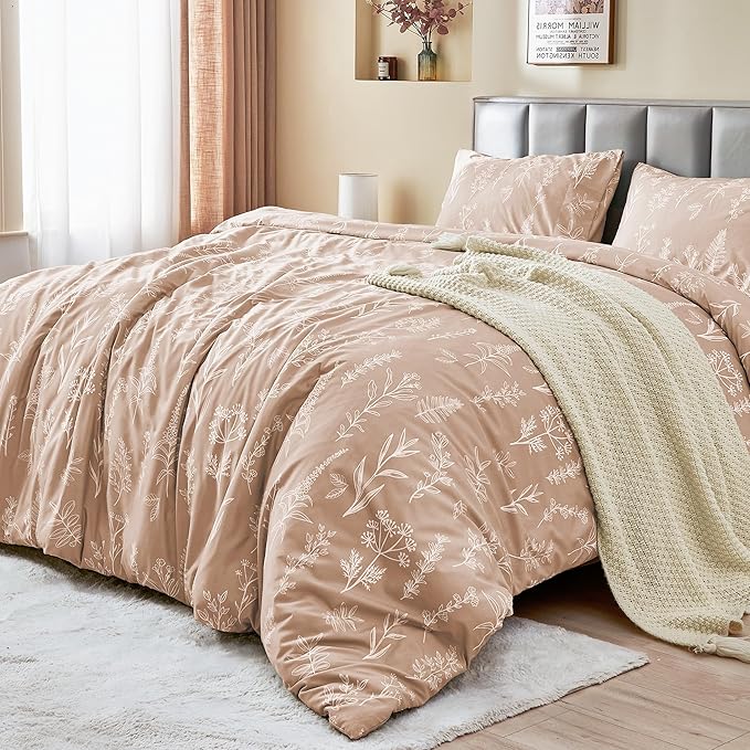 MUXHOMO Duvet Cover Full Size, Reversible Floral Rosy Gold Duvet Cover Set by MUXHOMO