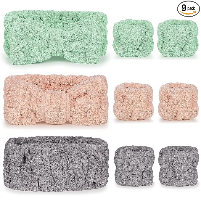 DiyJibb 9 Pcs Spa Headband for Washing Face, Skincare Headband and Wristband Set by DiyJibb