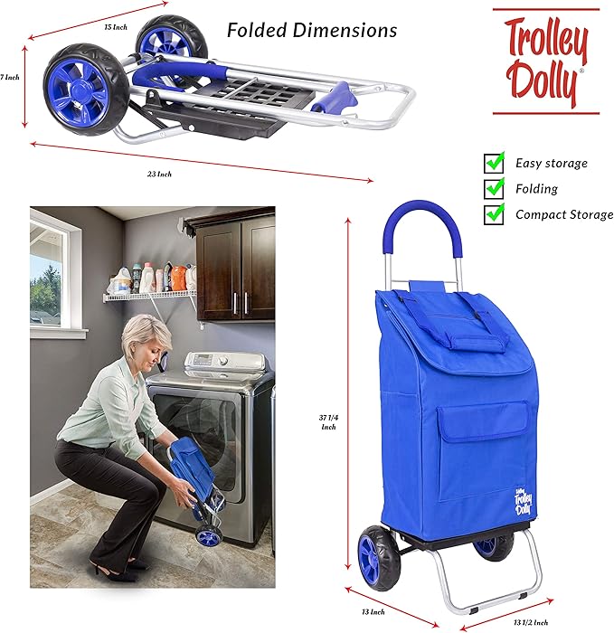 dbest products Trolley Dolly Blue Foldable Shopping cart for Groceries with Wheels and Removable Bag and Rolling Personal Handtruck, Standard