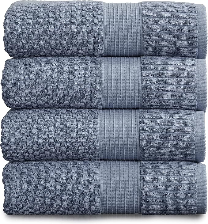 NY Loft 100% Cotton Bath Towel Set of 4 | Blue Towels | Oeko-TEX® Standard 100 by NYLoft