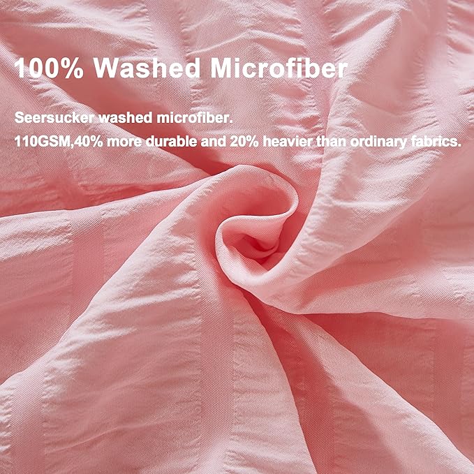 AveLom Blush Pink Seersucker Duvet Cover Set King Size, 3 Pieces, Ultra Soft - Image 3