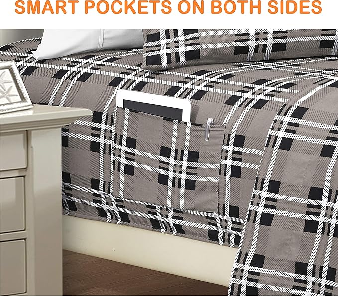 Elegant Comfort Luxury Soft Bed Sheets Plaid Pattern - Image 3