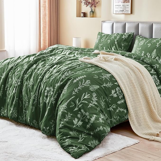 MUXHOMO Duvet Cover Full Size, Reversible Floral Dark Green Duvet Cover Set - Image 2