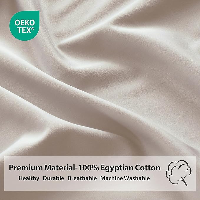 Queen Size Fitted Sheet Only Light Beige, 100% Egyptian Cotton 600 Thread Count - Image 4