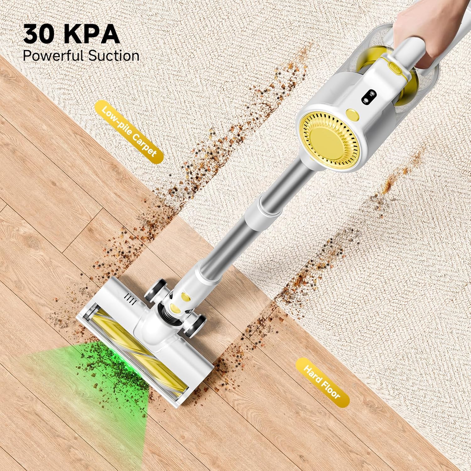 Cordless Vacuum Cleaner, 6-in-1 Stick Vacuum Cleaners for Home, Lightweight Rechargeable Vacuum with LED Anti-Tangle Brush for Carpet, Hardwood Floors & Pet Hair