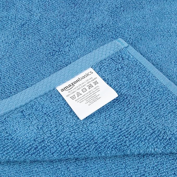 Amazon Basics 2-Piece Quick-Dry Oversize Bath Towel, 100% Cotton, Lake Blue - Image 4