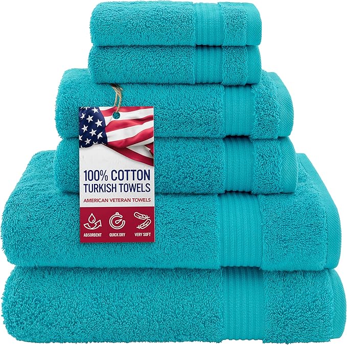 American Veteran Towel, 100% Cotton Turkish 6 Piece Towel Set Luxury Towels Set by AmericanVeteranTowel