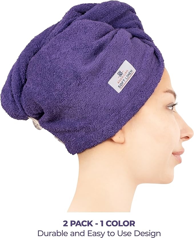 American Soft Linen 100% Cotton Hair Towel Cap and Wrap - Image 2