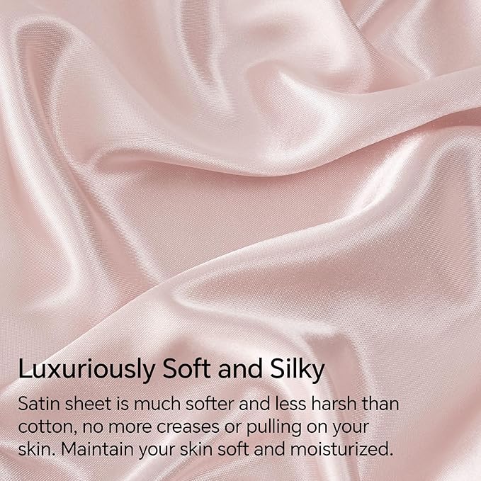 BEDELITE Satin Sheets Queen Size Bed Set, Luxury Soft Pink Silky Sheets - Image 3