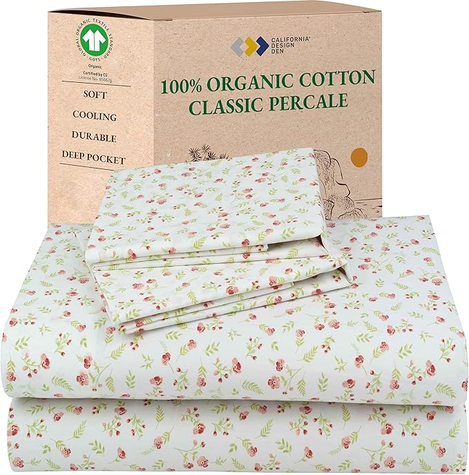 California Design Den Cal King Floral Sheet Set, 100% Organic Cotton Percale by CaliforniaDesignDen