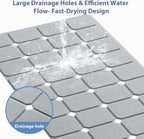 Bathtub Mat Non Slip Silicone Foldable Extra Long Tub Mat Strong Suction Cups & Large Drain Holes, Durable,Machine Washable for Smooth Surfaces Shower Mat, Ideal for Families Beige,15"x40" Grey