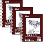 U.S. Art Supply 5.5"x8.5" Sketch Book Pad, 3 Pack (100 Sheets Each), 60lb (100gsm) Spiral Bound - Sketching, Drawing Pad, Acid-Free Paper - Sketch Pads for Adults, Students: Colored Pencils, Charcoal