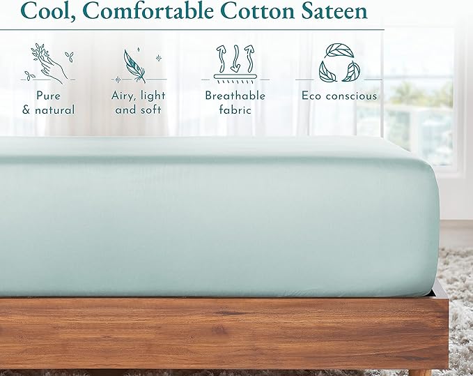 California Design Den Twin Fitted Sheets Only, Soft 100% Cotton Sateen - Image 6