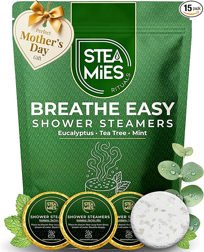 STEAMIES Shower Steamers Aromatherapy Breathe Easy 15 Pack – Premium Eucalyptus by Steamies