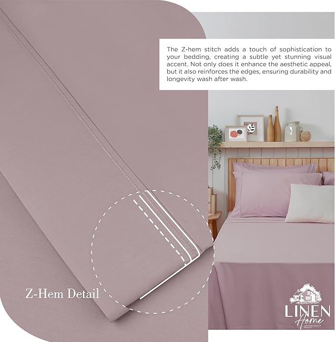 Linen Home 100% Cotton Percale Sheets Twin XL Size, Mauve Lavender, Deep Pocket - Image 3
