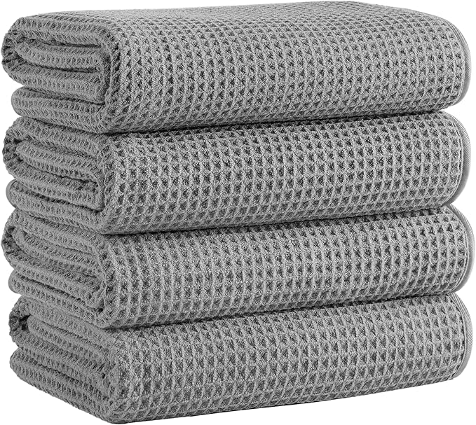 Microfiber Waffle Bath Towels, 4 Pieces, Fast Drying, Lint Free 430 GSM by Unknown