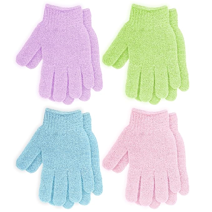 4 Pairs Exfoliating Gloves for Shower, Shower Gloves, Body Scrubber, Korean by FUNDREM