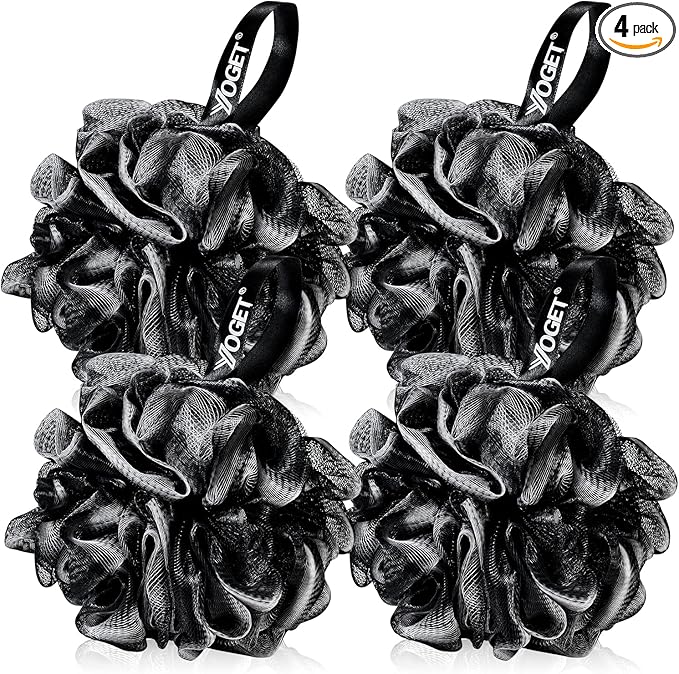 Yoget Bath Loofah Sponge, 4 Pack Black 60G Shower Mesh Ball Soft Pouf Body by EasyYourLifeFromHere