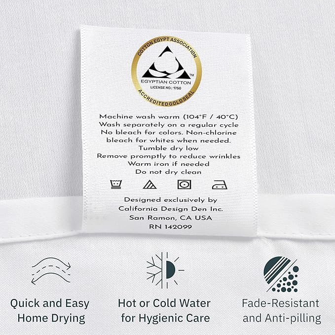 California Design Den 100% Egyptian Cotton Pillowcases Standard Set of 2 - Image 8