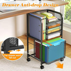 5-Tier Rolling File Cart Under Desk with Drawers, File Cabinet Organizer for Hanging File Folders, Letter-Size File Storage with Wheels, Multi-Layer Mobile Filing Cabinet for Under Desk Storage