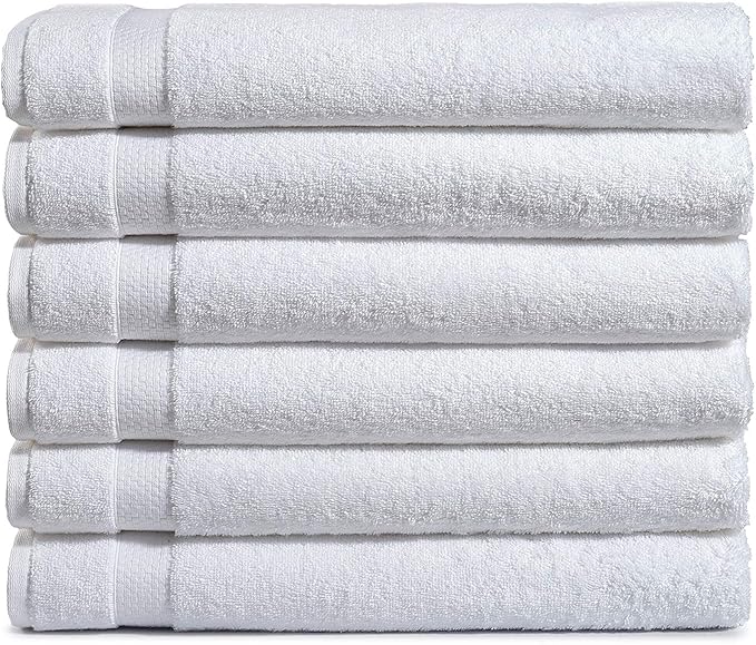 Amazon Basics 6-Pack Bath Towels, 100% Ring Spun Cotton, 600 GSM, Lightweight by AmazonBasics