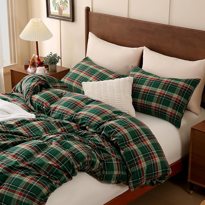 TOCOMOA Christmas Plaid Duvet Cover Set 100% Washed Cotton Like Linen Feel - Image 8