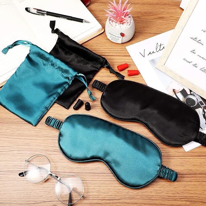 Silk Satin Sleeping Mask Eye Mask Set Include 2 Blindfold Eyeshade Elastic - Image 7