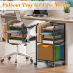 5-Tier Rolling File Cart Under Desk with Drawers, File Cabinet Organizer for Hanging File Folders, Letter-Size File Storage with Wheels, Multi-Layer Mobile Filing Cabinet for Under Desk Storage