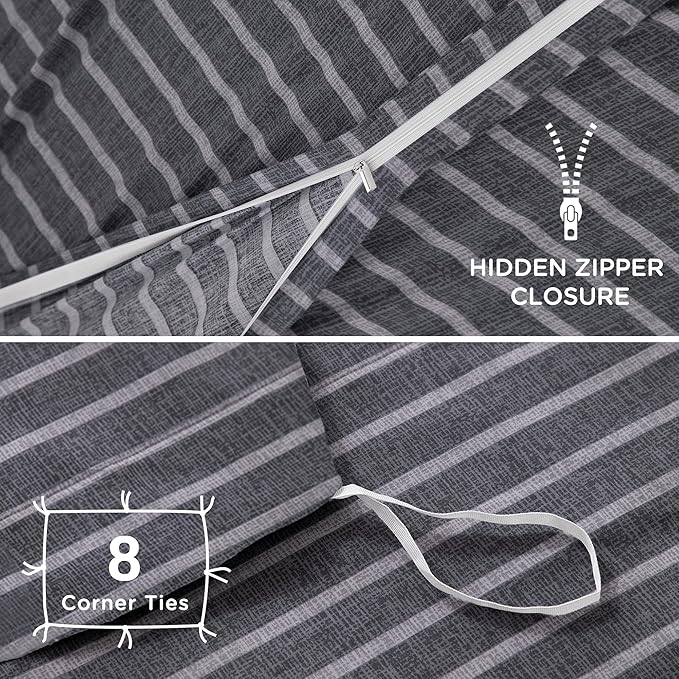 TOCOMOA Striped Duvet Cover Set 100% Natural Cotton Soft Comfy Breathable 3 - Image 5