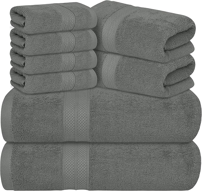 Avalon Towels Luxury 8 Piece Grey Towels Set, 2 Bath Towels, 2 Hand Towels and by AvalonTowels