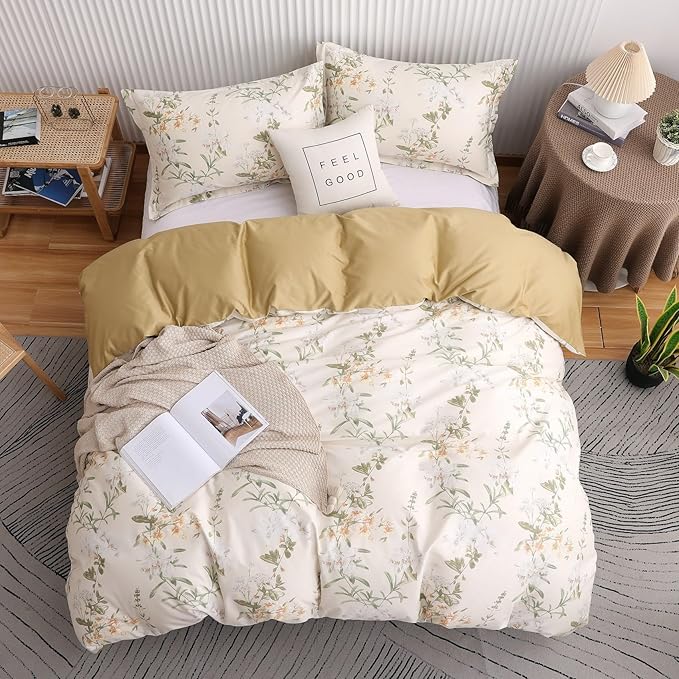 OAITE Duvet Cover Set Twin Size Floral Pattern 600 Thread Count Ultra Soft 100% - Image 3