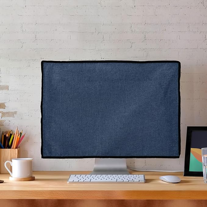 kwmobile Dust Cover for 31-32" Monitor - Linen Monitor Display Protector - Protect Your Computer Screen - Blue Grey