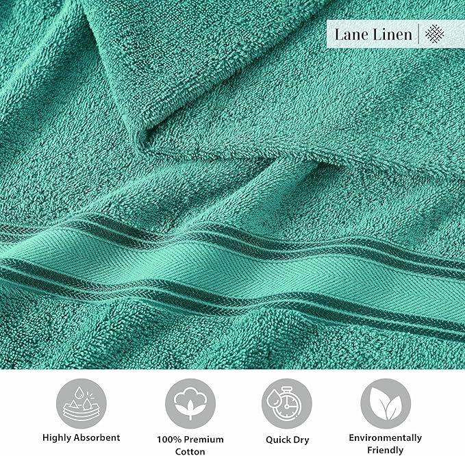 LANE LINEN Large Teal Cotton Bath Sheets, 4 Piece Set, Quick Dry, Super Soft - Image 6