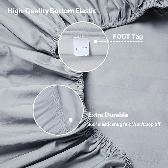 California King Size Striped Fitted Sheet Only Gray Color, 100% Egyptian Cotton - Image 5