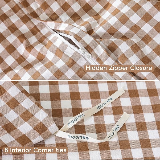 MooMee Gingham Duvet Cover Set 100% Washed Cotton Linen Like Textured - Image 7