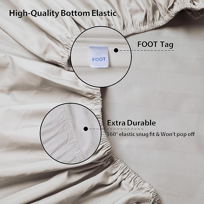 King Size Striped Fitted Sheet Only Light Beige Color, 100% Egyptian Cotton 600 - Image 6