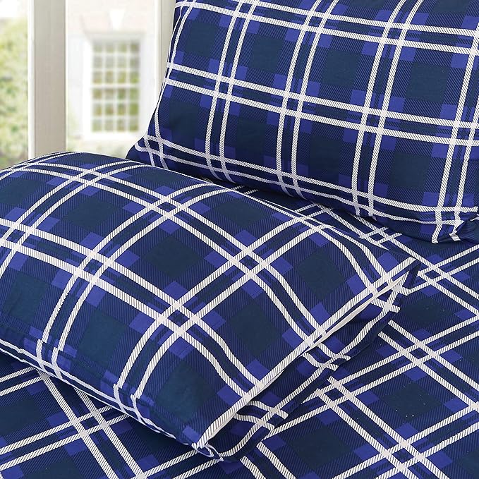 Elegant Comfort Luxury Soft Bed Sheets Plaid Pattern - Image 5
