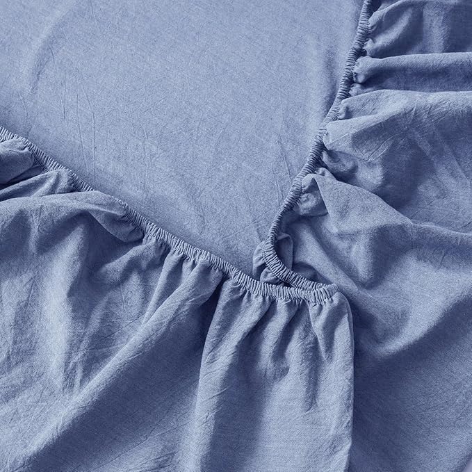MooMee Fitted Bottom Sheet Only 100% Washed Cotton Linen Like Textured - Image 5